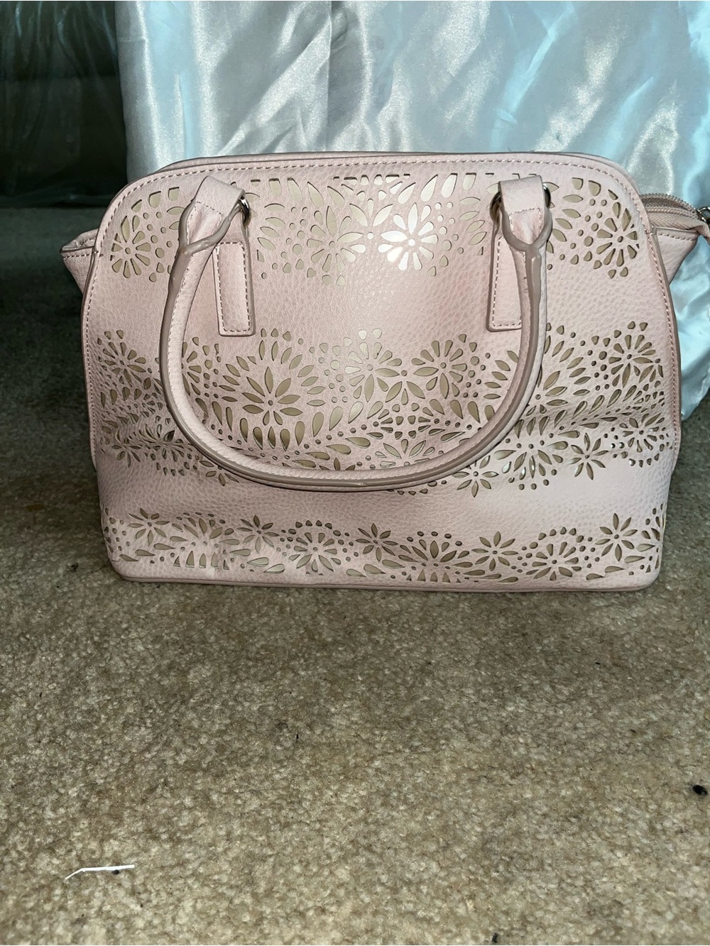 Women's Pink Laser-Cut Satchel Handbag
